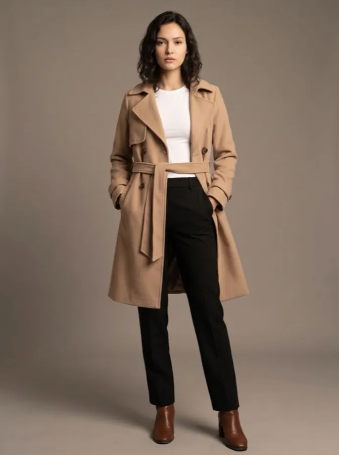 Generated fashion shot of the AI model wearing the selected garments