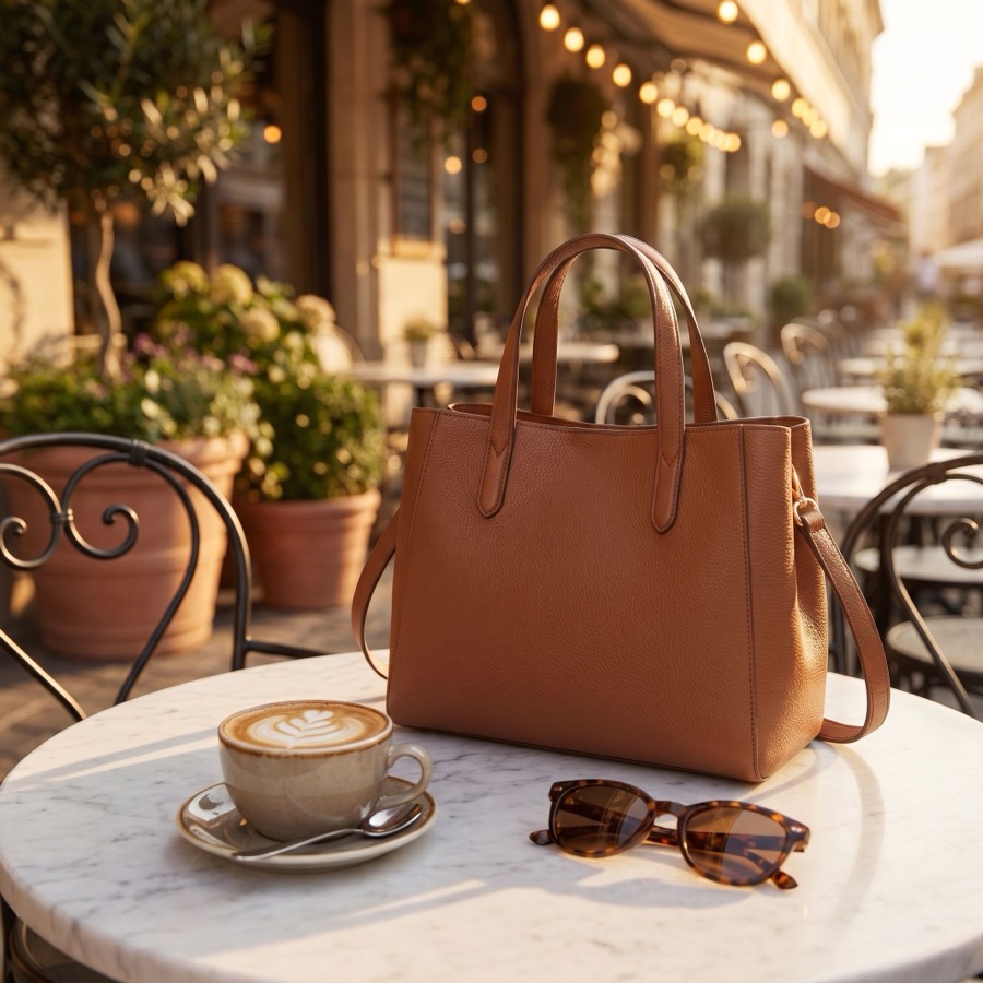 AI generated lifestyle scene of the same handbag