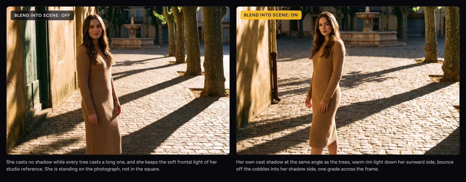 The same model and the same square, generated with Blend Into Scene off and on